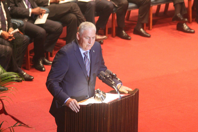 Prime Minister of Saint Lucia, The Hon. Allen Chastanet who is the most recently elected Head of Government in CARICOM, delivers his inaugural speech at the 37th Regular Meeting of the Conference of Heads of Government of the Caribbean Community (CARICOM) which was held at the National Cultural Centre, Guyana on CARICOM Day, Monday 4th July.