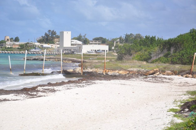 A section of Jabberwock beach, located on the northeastern coast of Antigua, that is being eroded by the sea. (Photo via Desmond Brown/IPS)