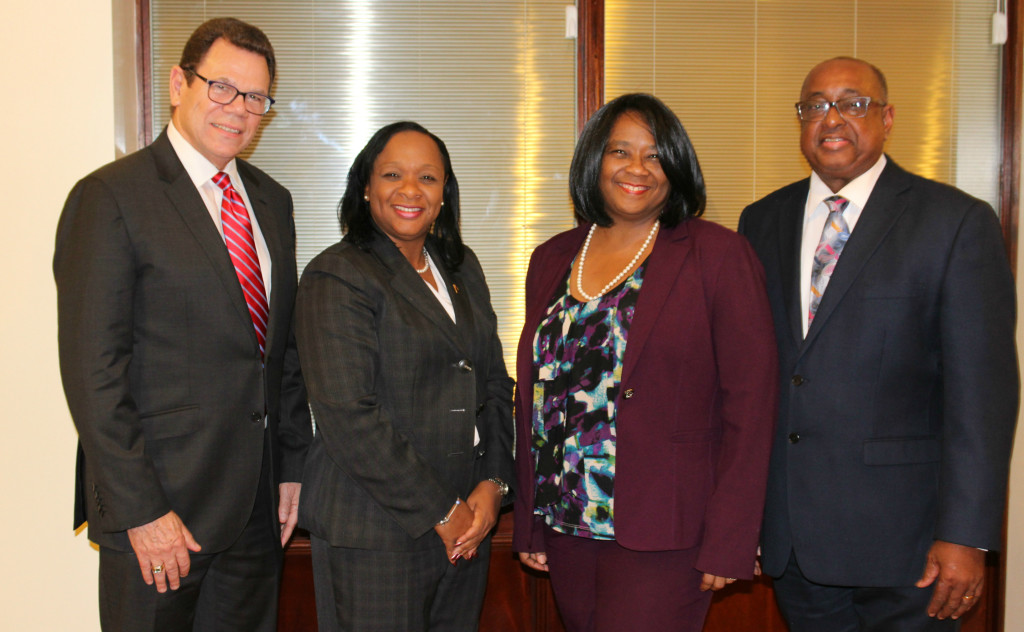 The CDB delegation during an official visit to the Premier of Turks and Caicos Islands on February 3, 2017. From left to right: Dr. William Warren Smith, President, CDB; Hon. Sharlene Cartwright Robinson, Premier, Turks and Caicos Islands; Yvette Lemonias-Seale, Vice-President (Corporate Services) and Bank Secretary, CDB; and Volville Forsythe, Assistant Bank Secretary, CDB. (Photo via CDB)