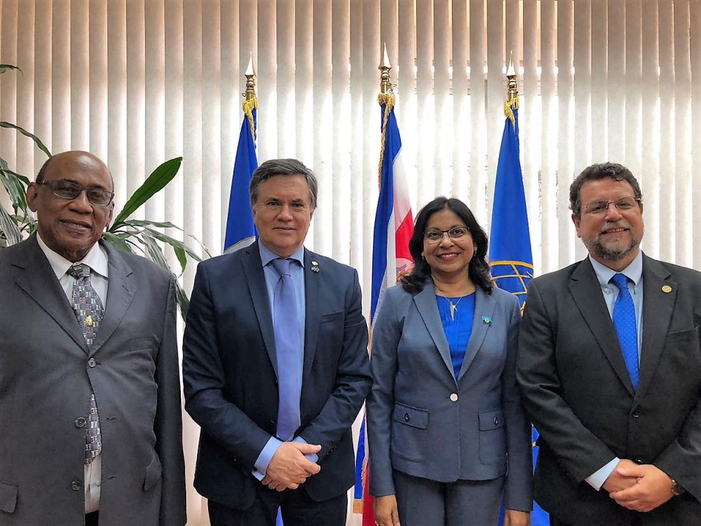 From left: Dr. Arlington Chesney, former Regional Director of IICA; Dr. Manuel Ortero, Director General of IICA; Ms. Nisa Surujbally, Programme Manager, Agriculture and Industry, CARICOM Secretariat; Mr. Diego Montenegro, Director of Management and Regional Integration of IICA