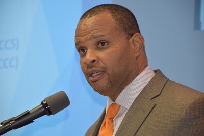 Minister of Finance and Economic Affairs, Christopher Sinckler speaking at opening ceremony for three high-level statistics meetings at United Nations House today. (Photo via Barbados Government Information Service)