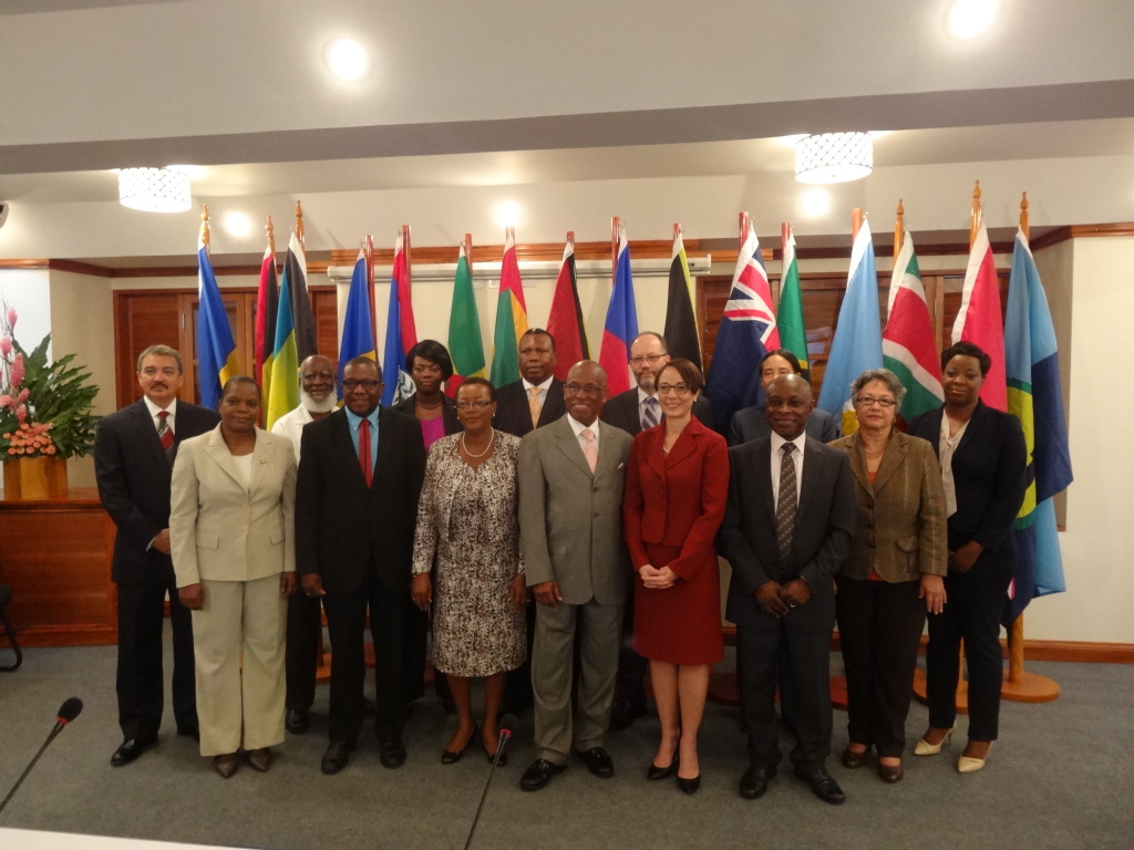Caribbean Community Secretary-General, Ambassador Irwin, LaRocque (3rd,R, Back) and Ministers of Foreign Affairs of CARICOM at the 19th Meeting of the Council for Foreign and Community Relations (COFCOR), 9-10 May 2016, St. Vincent and the Grenadines