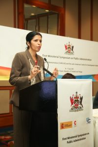 CARICOM Deputy Secretary-General, Ambassador Manorma Soeknandan, Ph.D, addressing the Caribbean Center for Development Administration (CARICAD) - Latin American Center for Development Administration (CLAD) Symposium in Trinidad and Tobago 