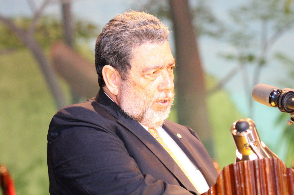 Prime Minister of St. Vincent and the Grenadines, Dr. the Hon. Ralph Gonsalves as he addressed the Opening Ceremony on Monday