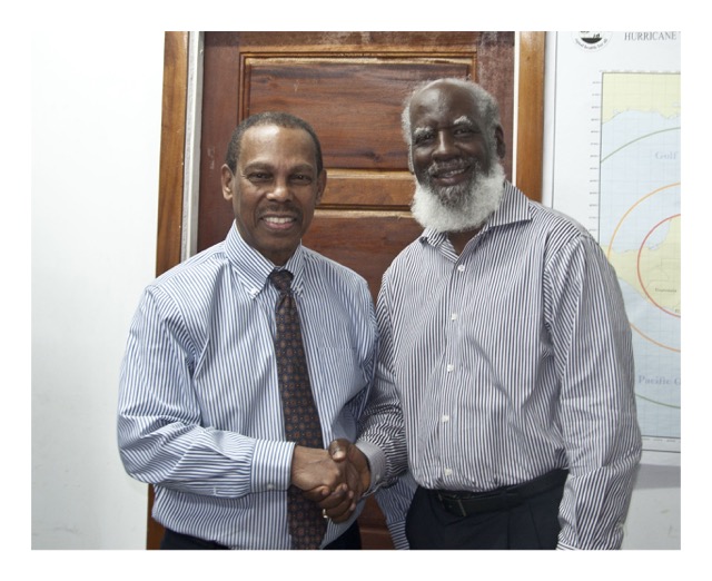 FLASHBACK: Dr Edward Greene and H.E Wilfred Erlington, Attorney-General and Minister of Foreign  Affairs after discussions on  the PANCAP Justice for All Roadmap with representatives of Belize cabinet , January 2015 