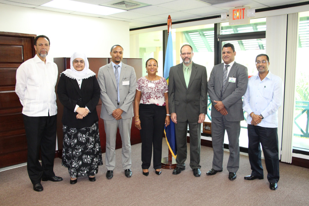 A delegation from Guadeloupe visited the Caribbean Community (CARICOM) Secretariat on Wednesday 11 February, 2015, for discussions with CARICOM Secretary-General, Ambassador Irwin LaRocque on Associate Membership of the Community. In photograph with the visiting delegation are, (left), Assistant Secretary-General, Foreign and Community Relations, Ambassador Colin Granderson, (second from left) CARICOM General Counsel, Ms. Safiya Ali, (fifth from left) CARICOM Secretary-General, Ambassador Irwin LaRocque, and (sixth from left) Adviser to the Secretary-General, Mr. Neville Bissember.