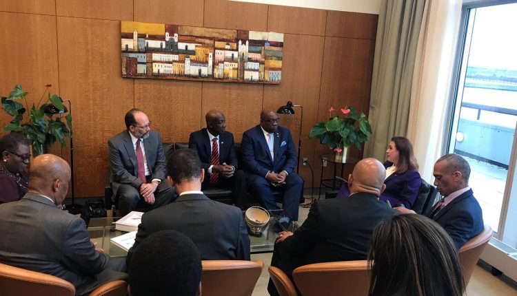 PM Harris at UN Meeting with Maria Espinosa Garces SKNIS